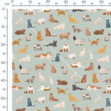 Tissu - Chats divers sur vert pastel
