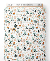 Tissu - Fleurs et arcs multicolores