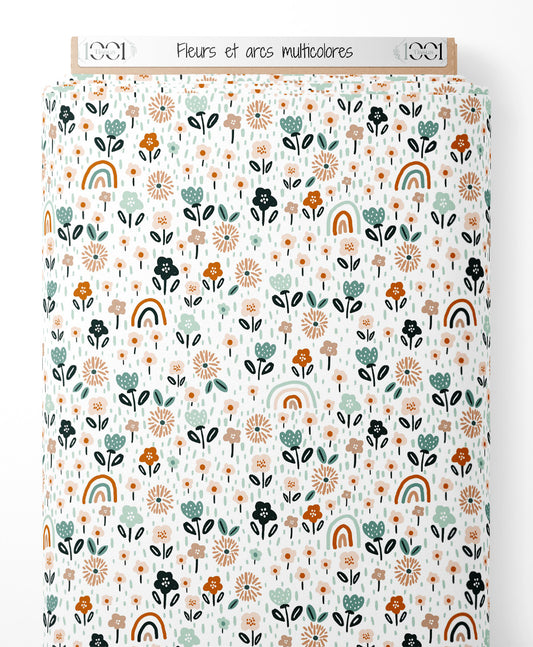 Tissu - Fleurs et arcs multicolores