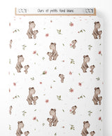 Tissu - Ours et petits sur fond blanc