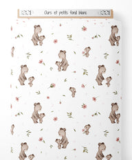 Tissu - Ours et petits sur fond blanc
