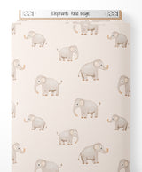 Tissu - Éléphants sur fond beige