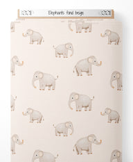 Tissu - Éléphants sur fond beige