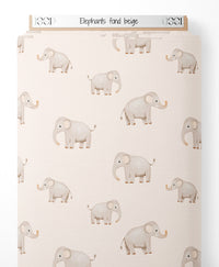 Tissu - Éléphants sur fond beige