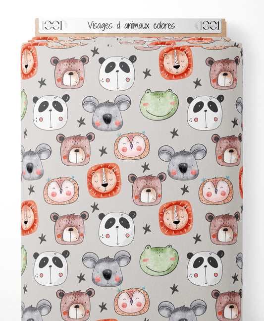 Tissu - Visages d'animaux colorés