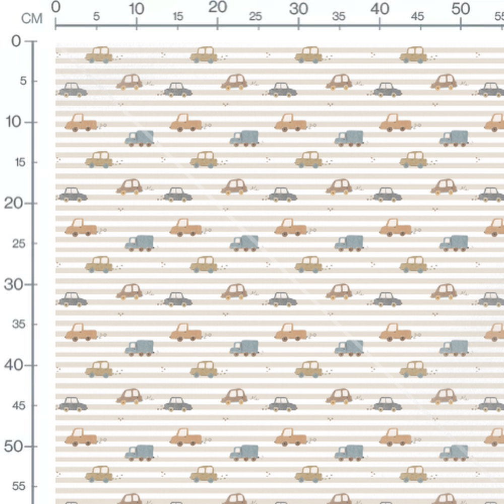 Tissu - Voitures et camions pastel