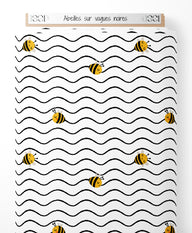 Tissu - Abeilles sur vagues noires