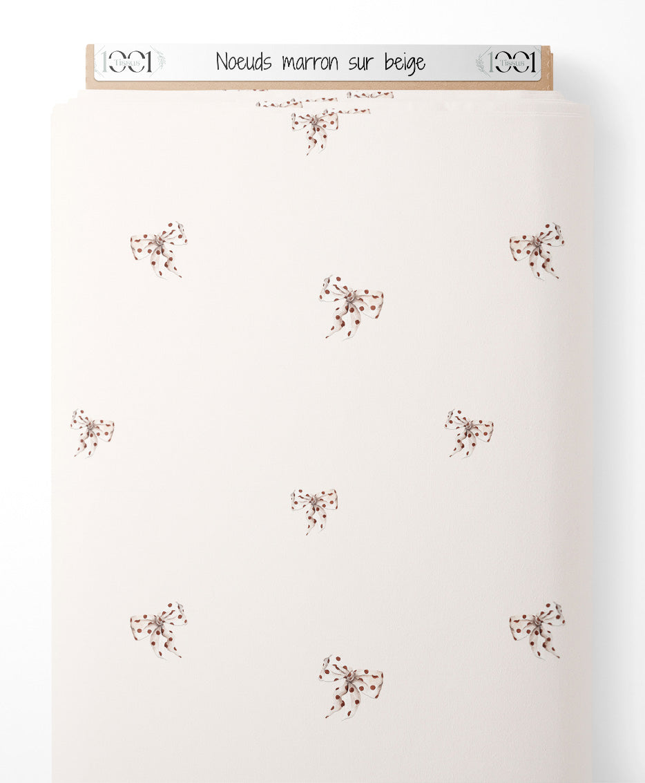 Tissu - Nœuds marron sur beige