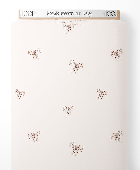 Tissu - Nœuds marron sur beige