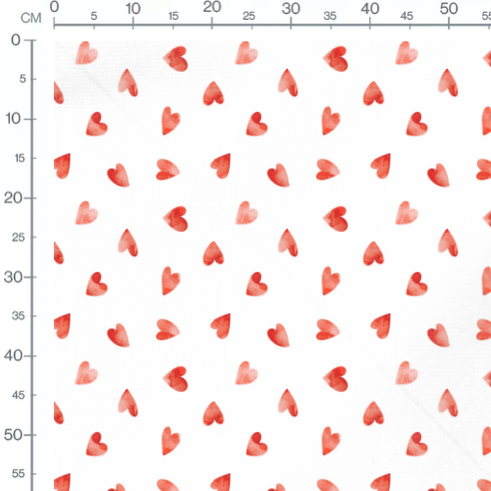 Tissu - Cœurs rouges aquarelle doux