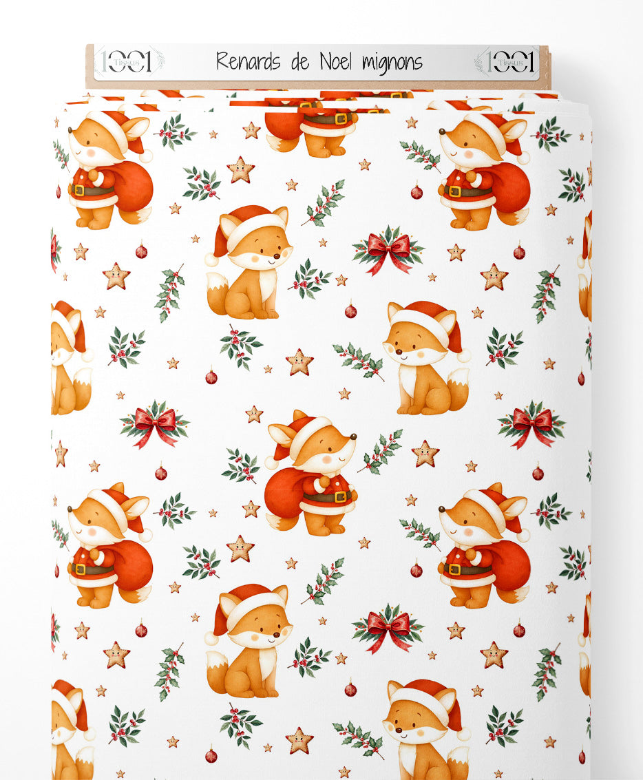 Tissu - Renards de Noël mignons