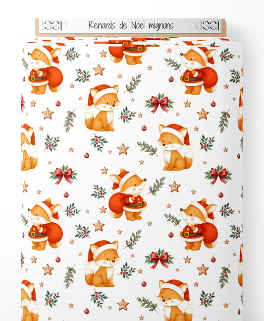 Tissu - Renards de Noël mignons