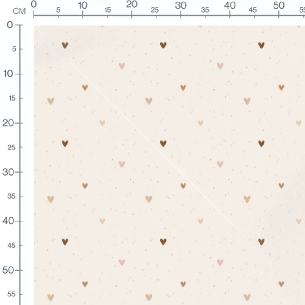 Tissu - Cœurs marron et rose