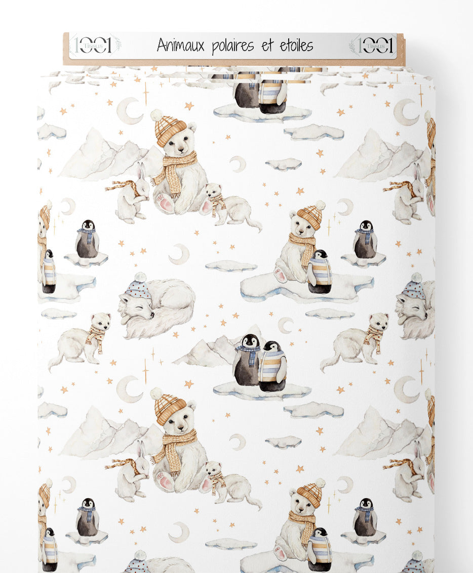 Tissu - Animaux polaires et étoiles