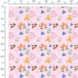 Tissu - Fleurs et baies sur fond rose