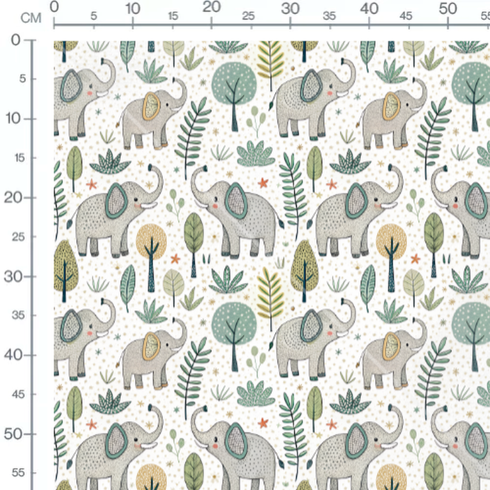 Tissu - elephants et jungle doodle