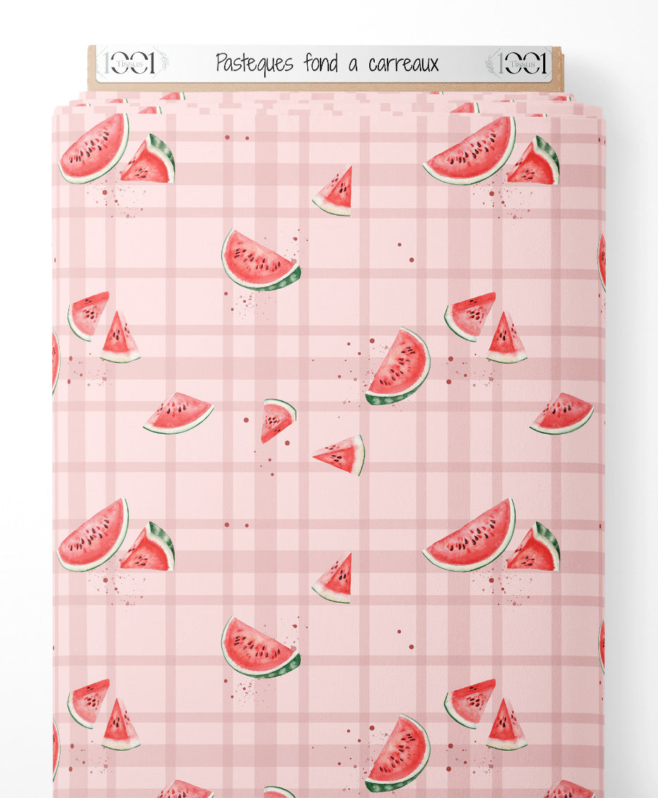 Tissu - Pastèques sur fond à carreaux