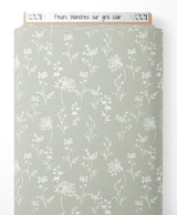 Tissu - Fleurs blanches sur gris clair