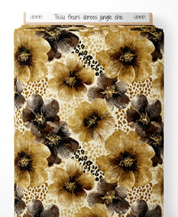 Tissu - fleurs dorees jungle chic