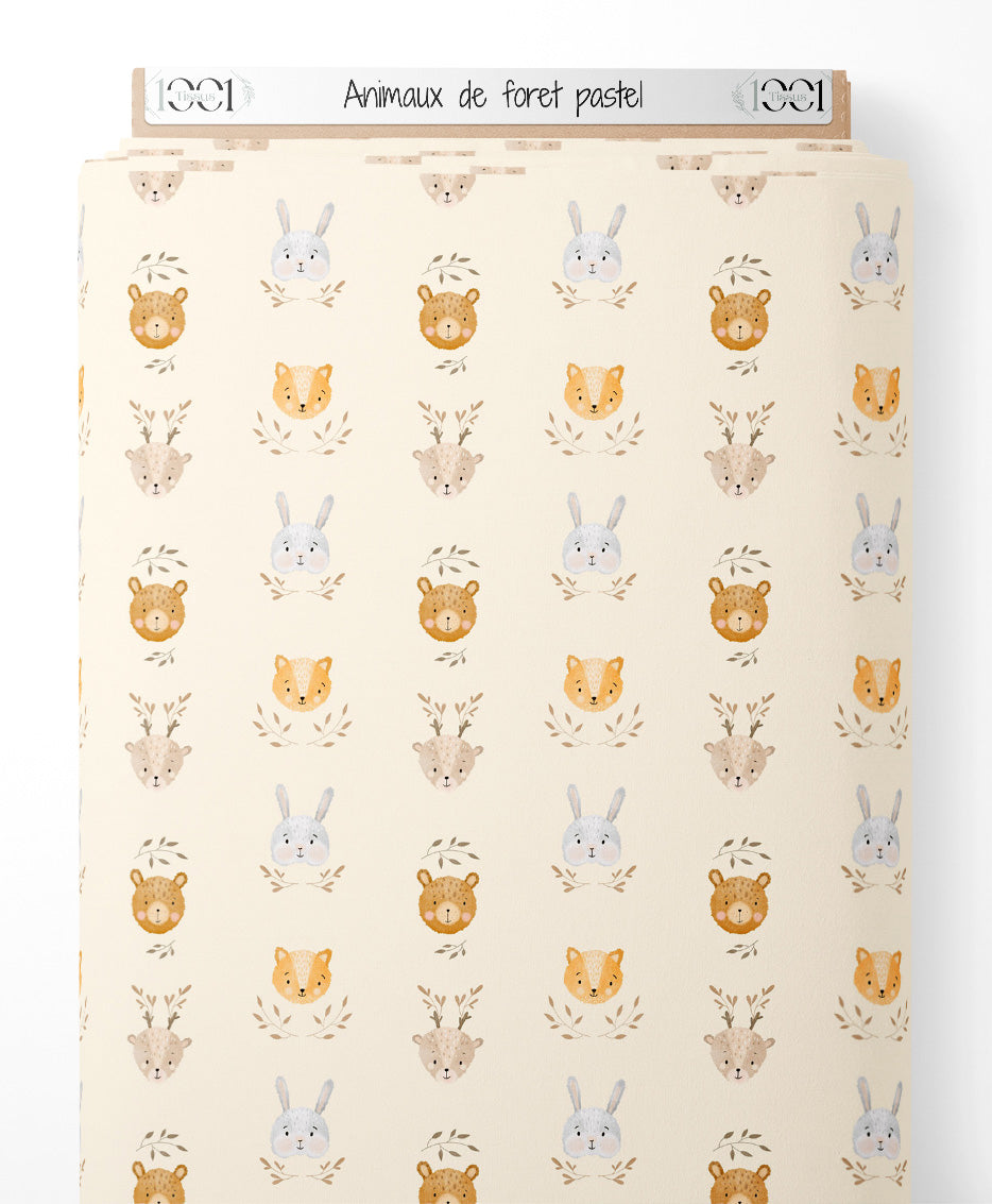 Tissu - Animaux de forêt pastel
