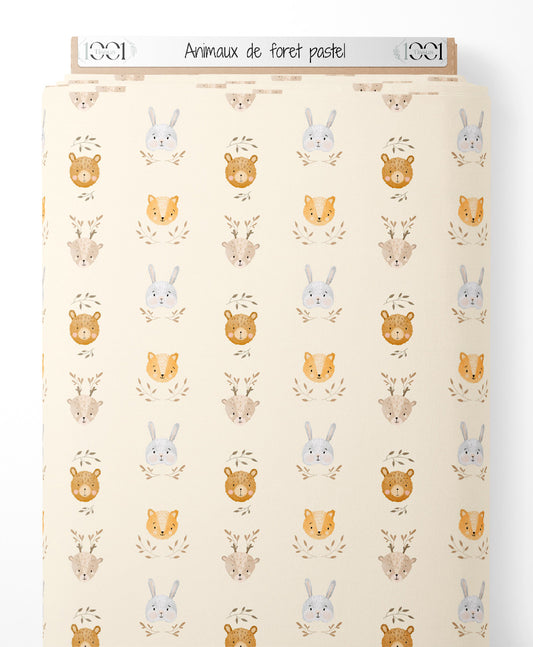 Tissu - Animaux de forêt pastel