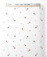 Tissu - Fleurs rouges sur fond blanc 2