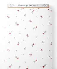 Tissu - Fleurs rouges sur fond blanc 2