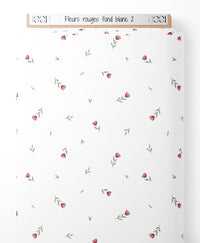 Tissu - Fleurs rouges sur fond blanc 2