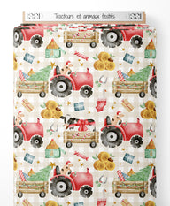 Tissu - Tracteurs et animaux festifs