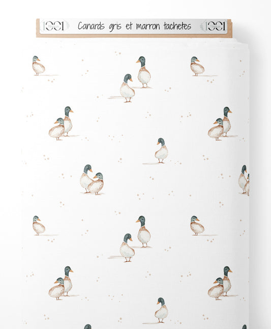 Tissu - Canards gris et marron tachetés