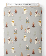 Tissu - Ours colorés et sapins gris