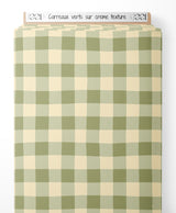 Tissu - Carreaux verts sur crème texturé