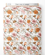 Tissu - Fleurs roses et oranges