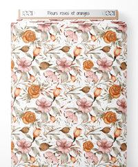 Tissu - Fleurs roses et oranges