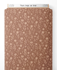 Tissu - Fleurs beige sur brun