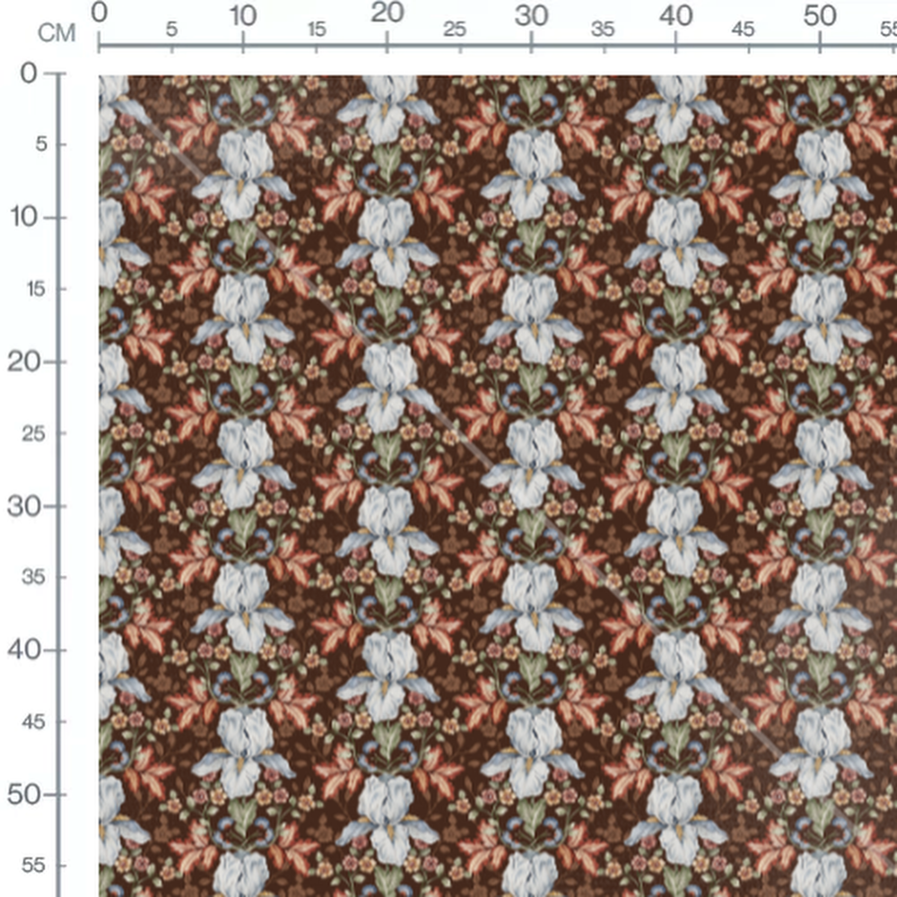Tissu - Fleurs et feuilles sur fond brun