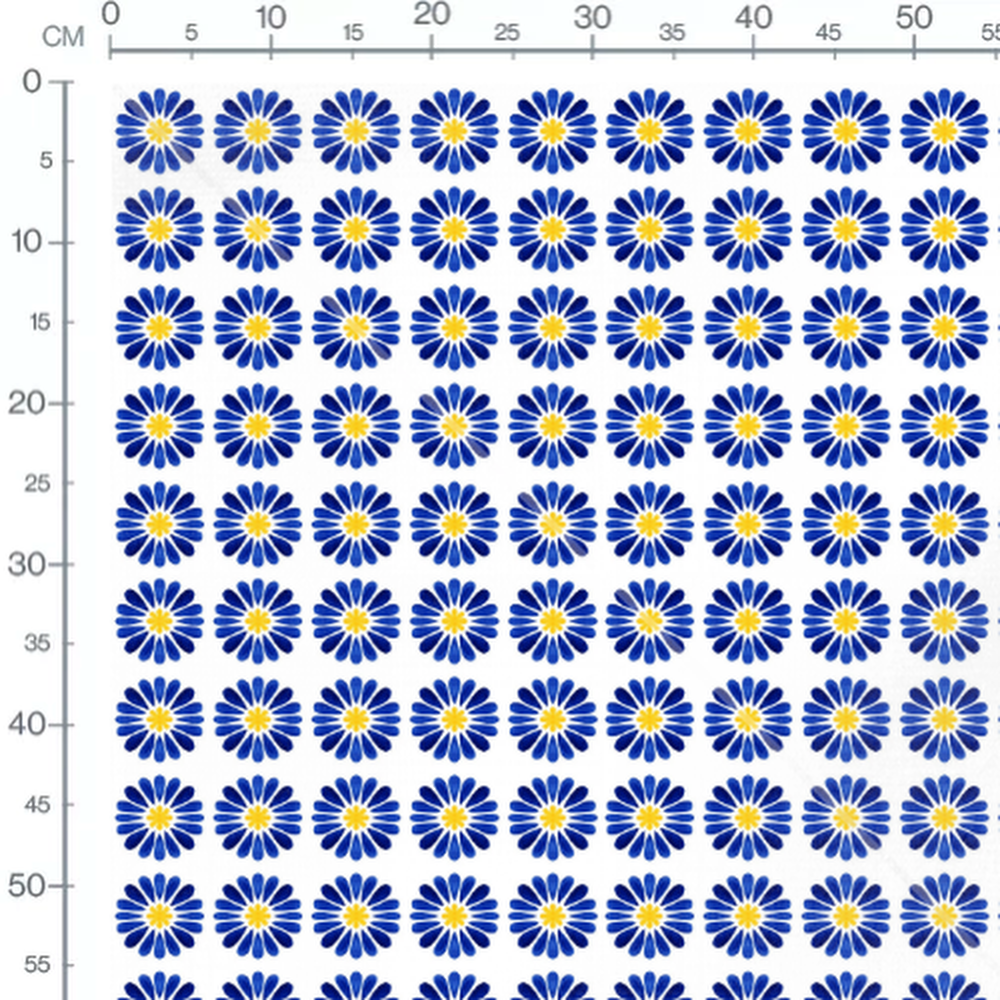 Tissu - Fleurs bleues sur fond blanc 2