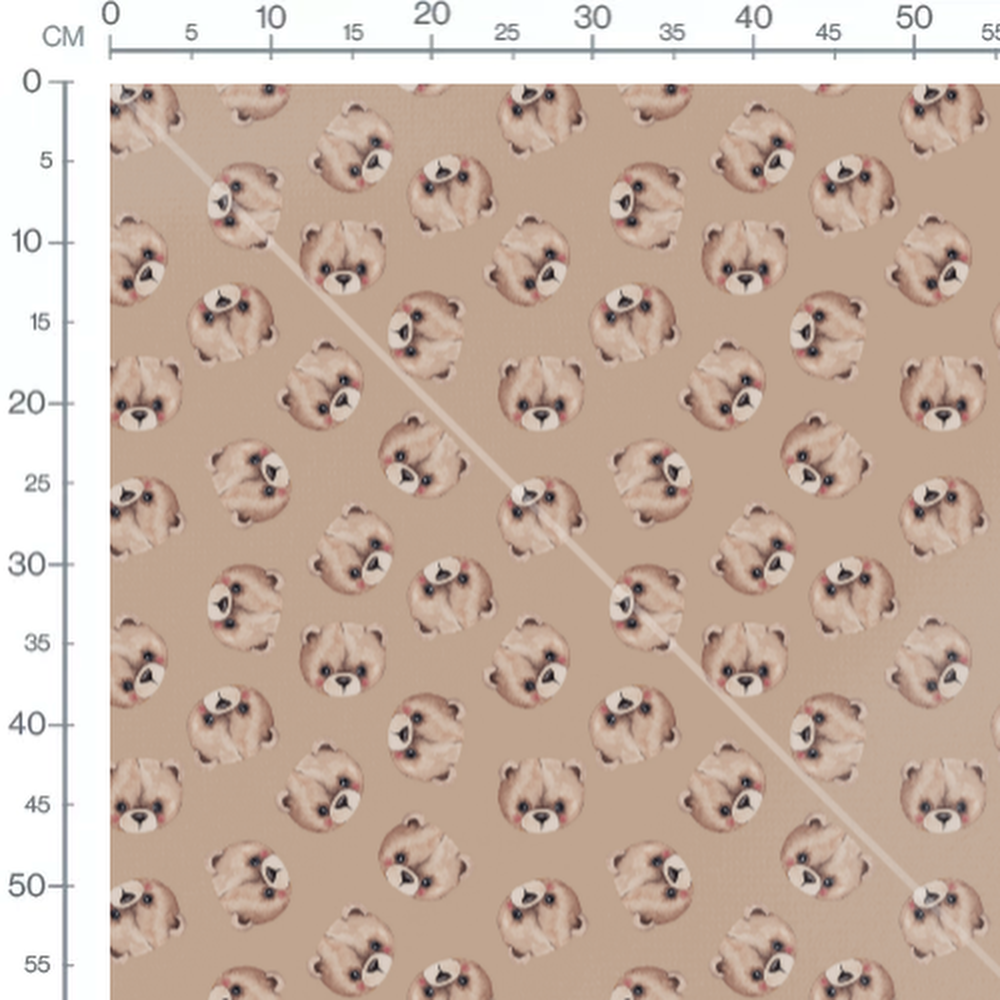 Tissu - Ours beige sur fond brun