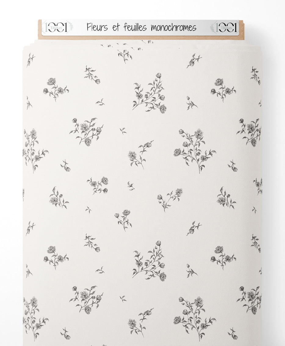 Tissu - Fleurs et feuilles monochromes