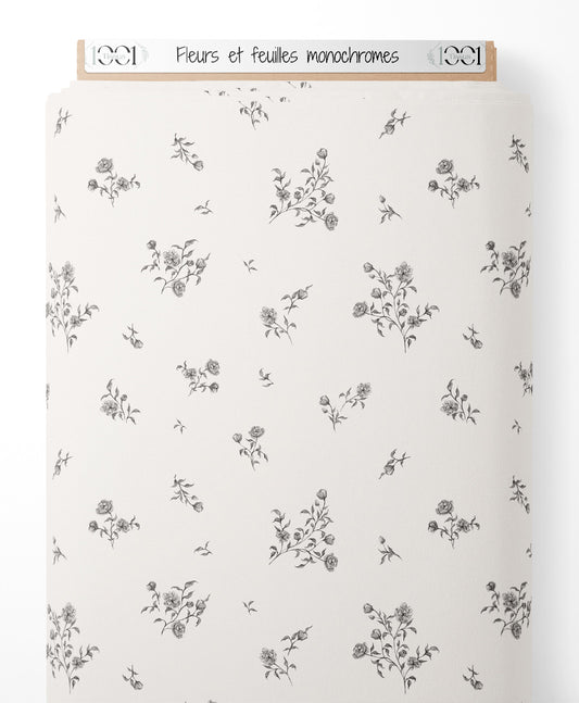 Tissu - Fleurs et feuilles monochromes