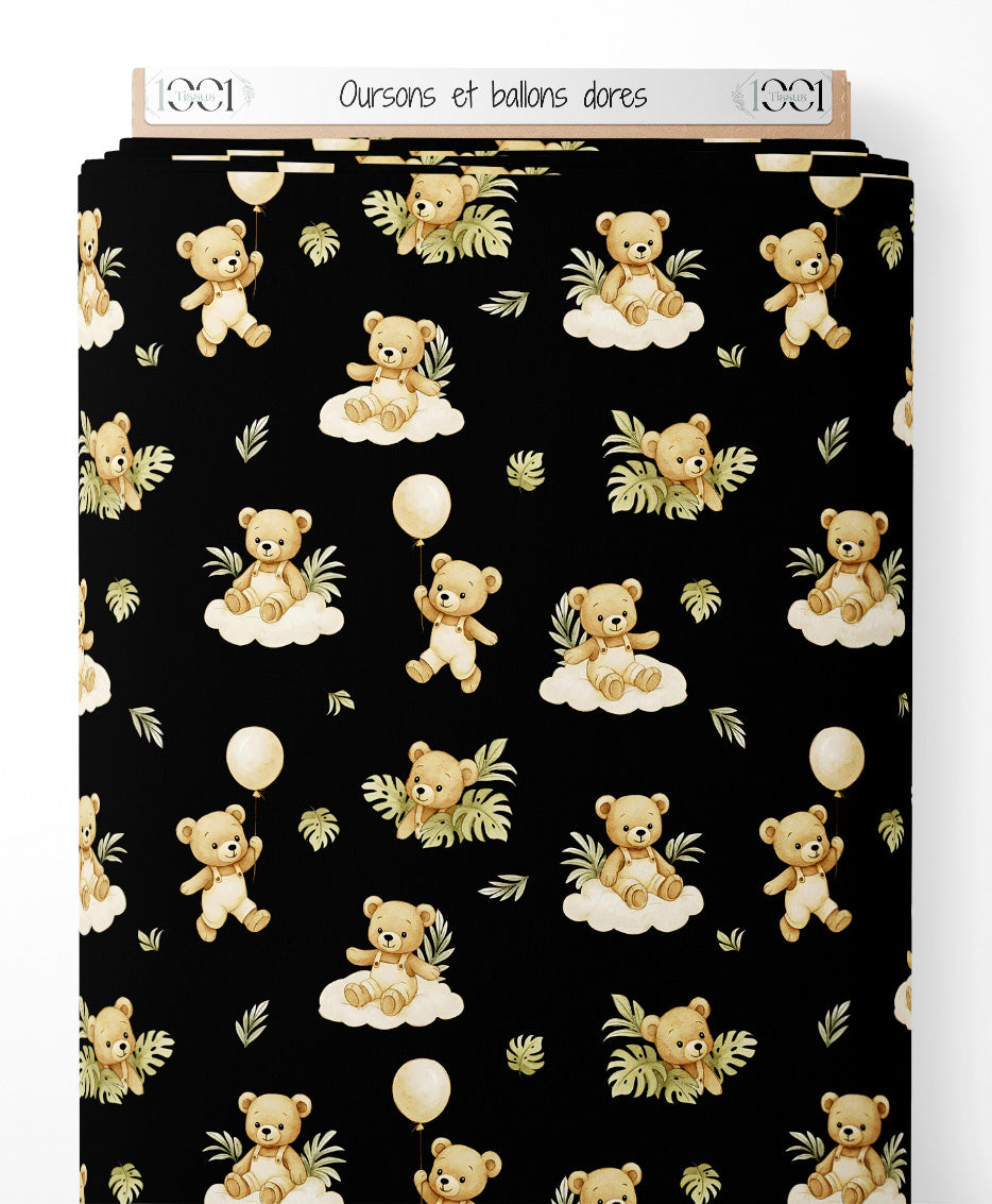 Tissu - Oursons et ballons dorés