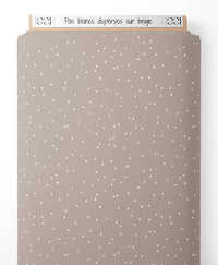 Tissu - Pois blancs dispersés sur beige