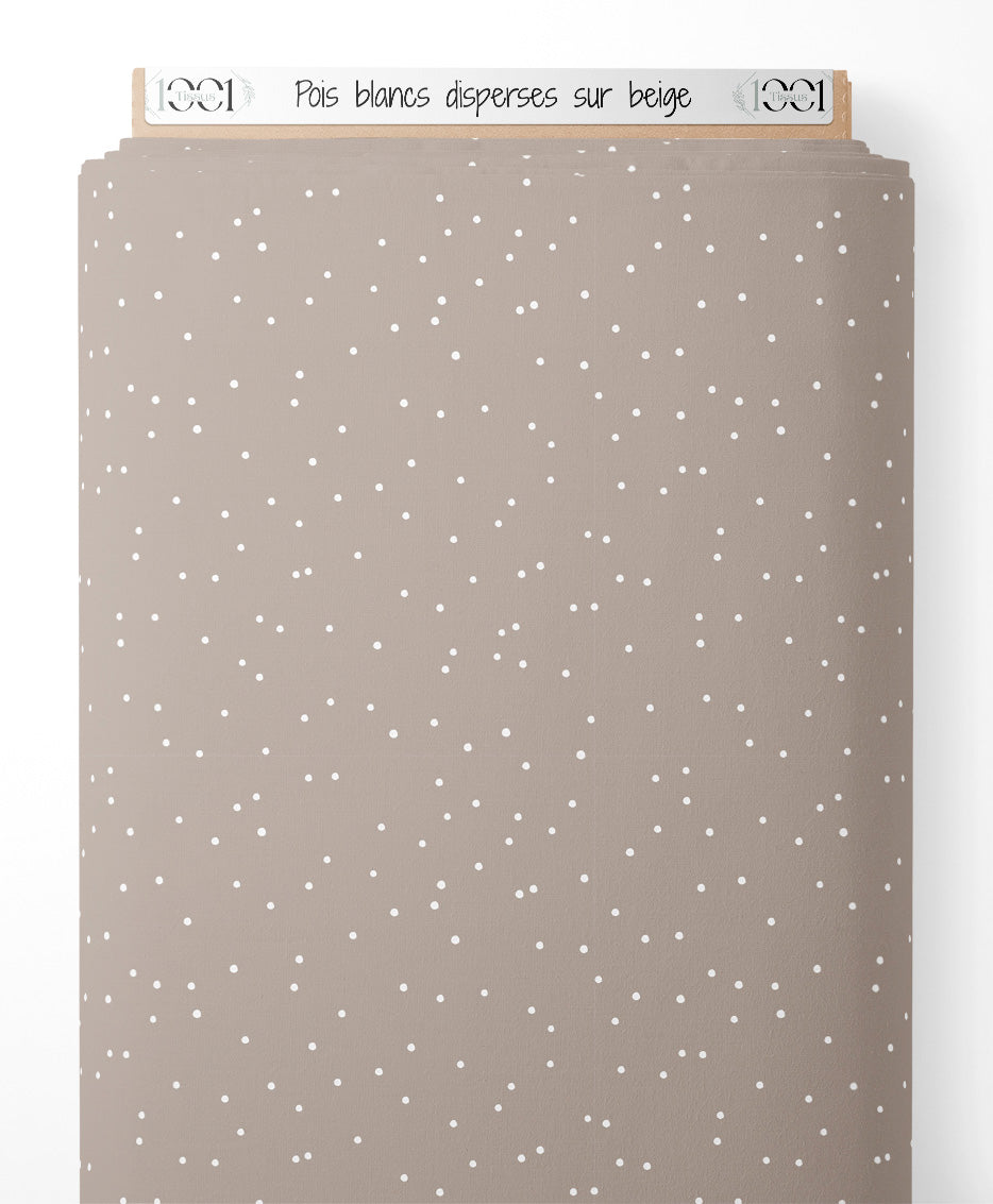 Tissu - Pois blancs dispersés sur beige