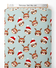 Tissu - Paresseux sur fond bleu clair