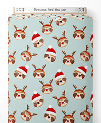 Tissu - Paresseux sur fond bleu clair