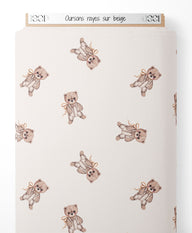 Tissu - Oursons rayés sur beige