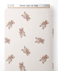 Tissu - Oursons rayés sur beige
