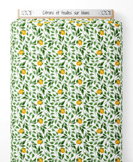 Tissu - Citrons et feuilles sur blanc
