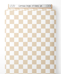 Tissu - Carreaux beiges et blancs uni