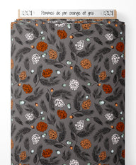 Tissu - Pommes de pin orange et gris